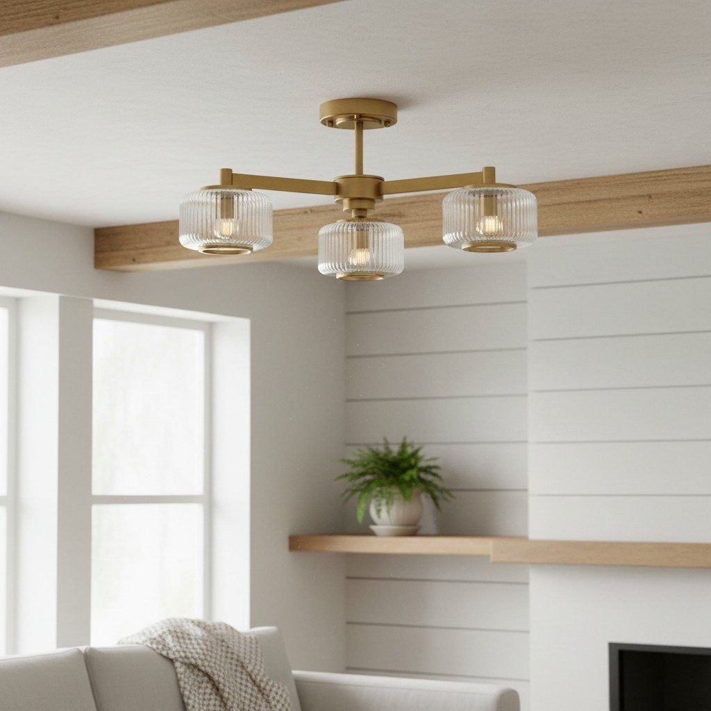 Canovus Chandelier with Ribbed Glass - Industrial Metal Living Room Light K1999