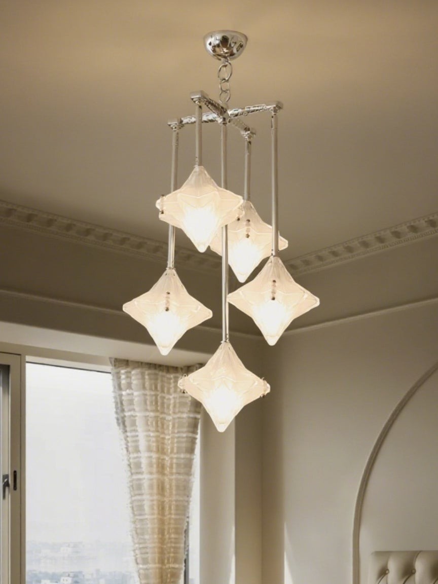 Art Deco Astris Star Chandelier - Frosted Glass Deco Fixture for Dining Room K1564