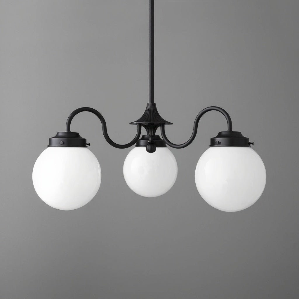 Glorica Glass Vintage Globe Chandelier - Brass 3-Light Frosted Glass Hanging Fixture K1496
