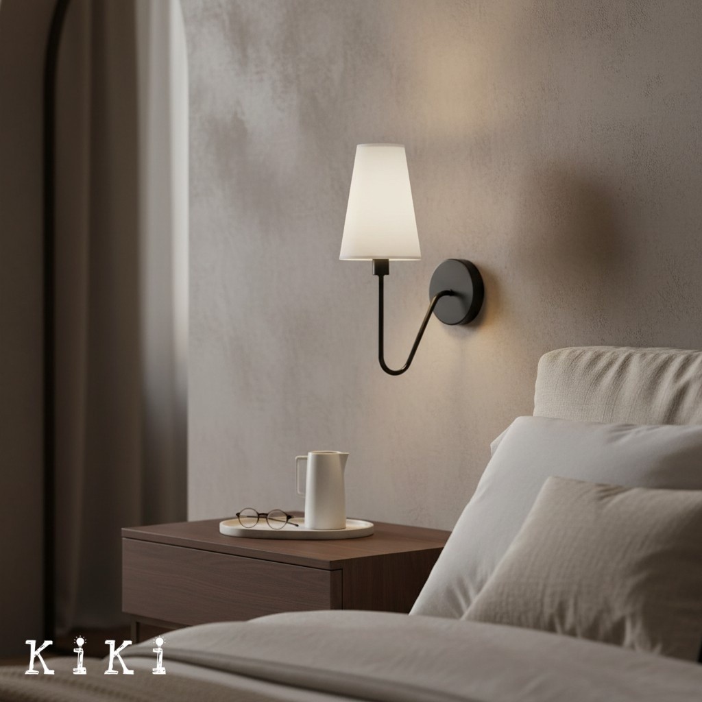 Arcuma Elegant Metal Fabric Shade Wall Sconce - Chic Lighting for Nightstands and Hallways K2077