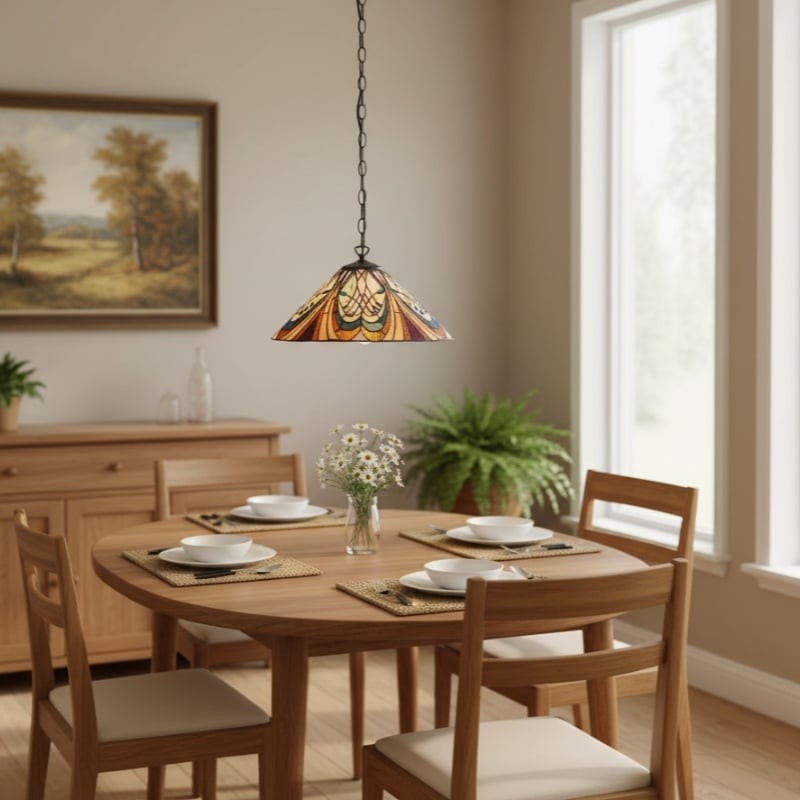 TF Hector Pendant Light - Art Nouveau Stained Glass Decorative Light for Dining or Living Room K2001