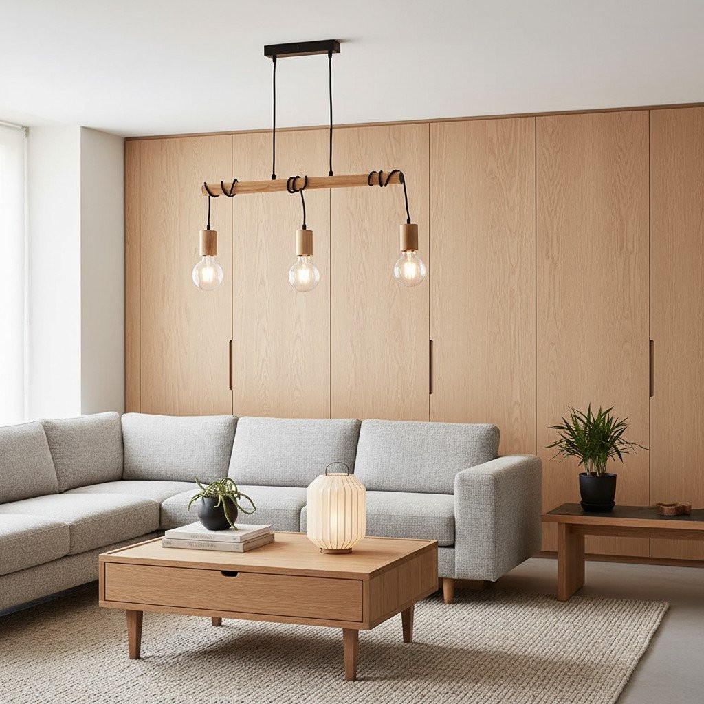 Virell Adjustable Linear Pendant Light - 3‑Bulb Wooden and Metal Design K1837
