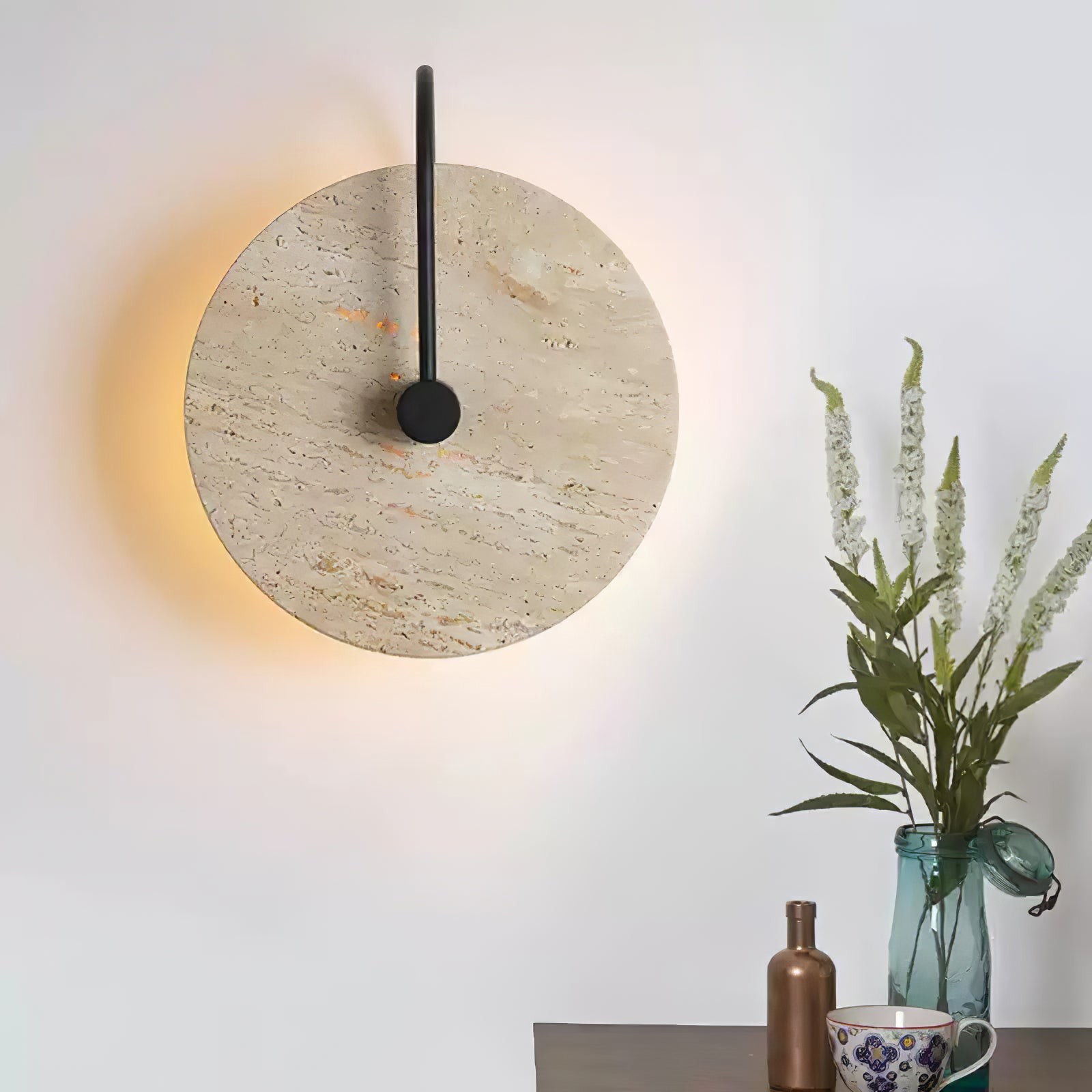 Simple Clock-Shaped Travertine Wall Lamp K652