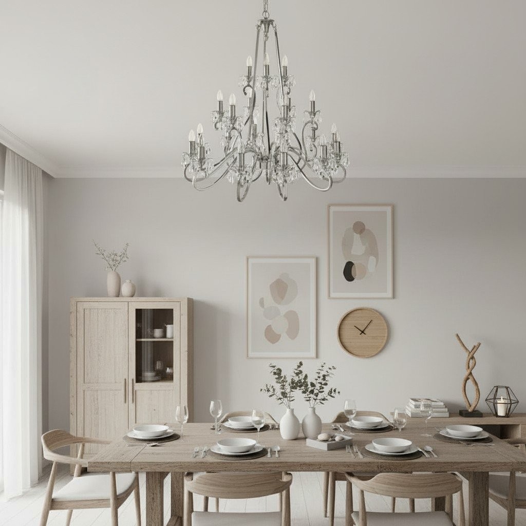 Talonis Crystal Chandelier - Traditional Candle-Style Brass and Nickel for Living Room and Dining Room K1930