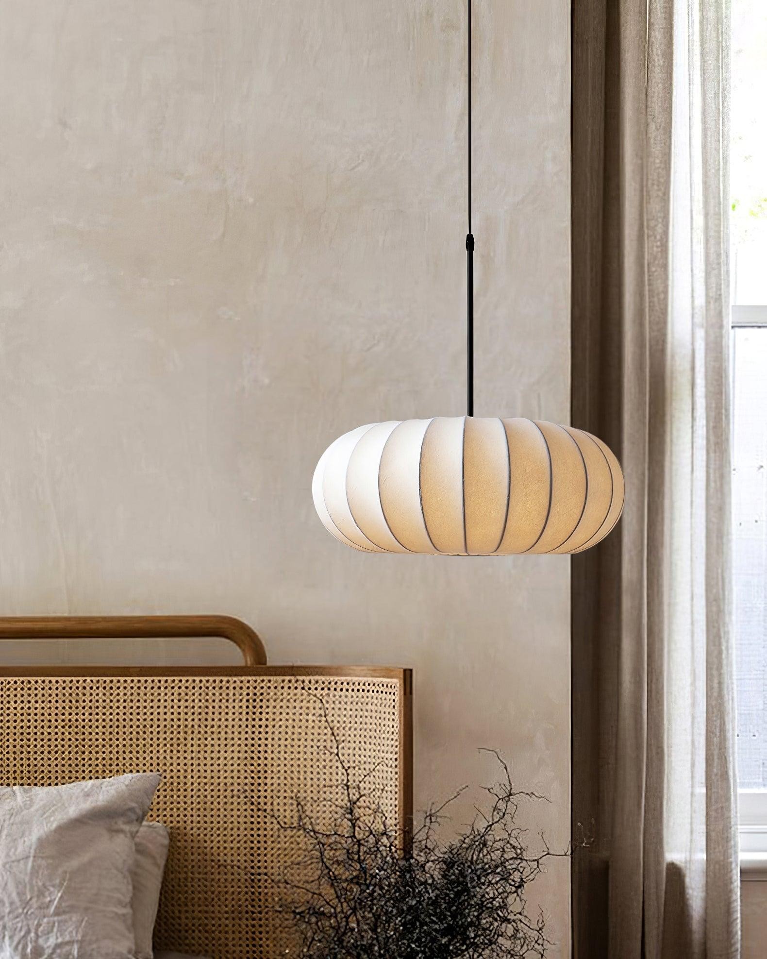 Simple Wabi-sabi White Lantern Fabric Pendant Lamp K744