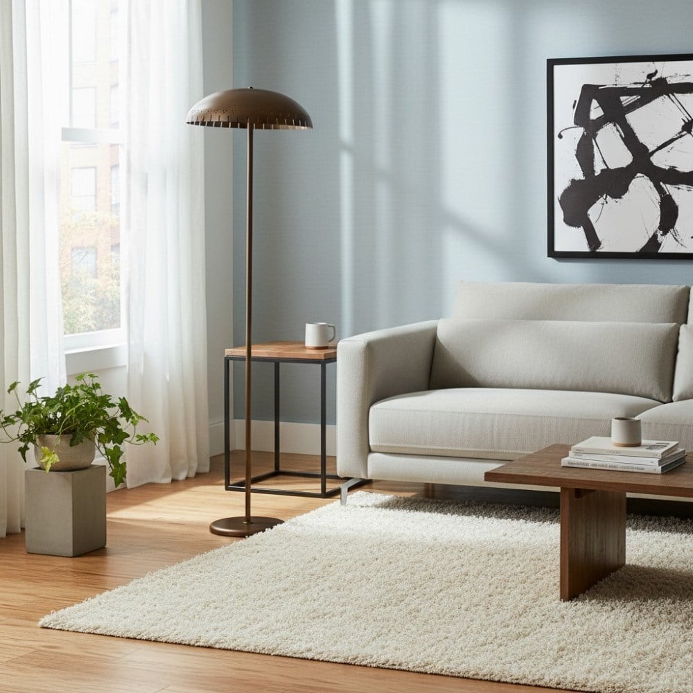 Lustrona Metal Standing Floor Lamp - Modern Half-Dome Shade Accent Light for Home Styling K1621
