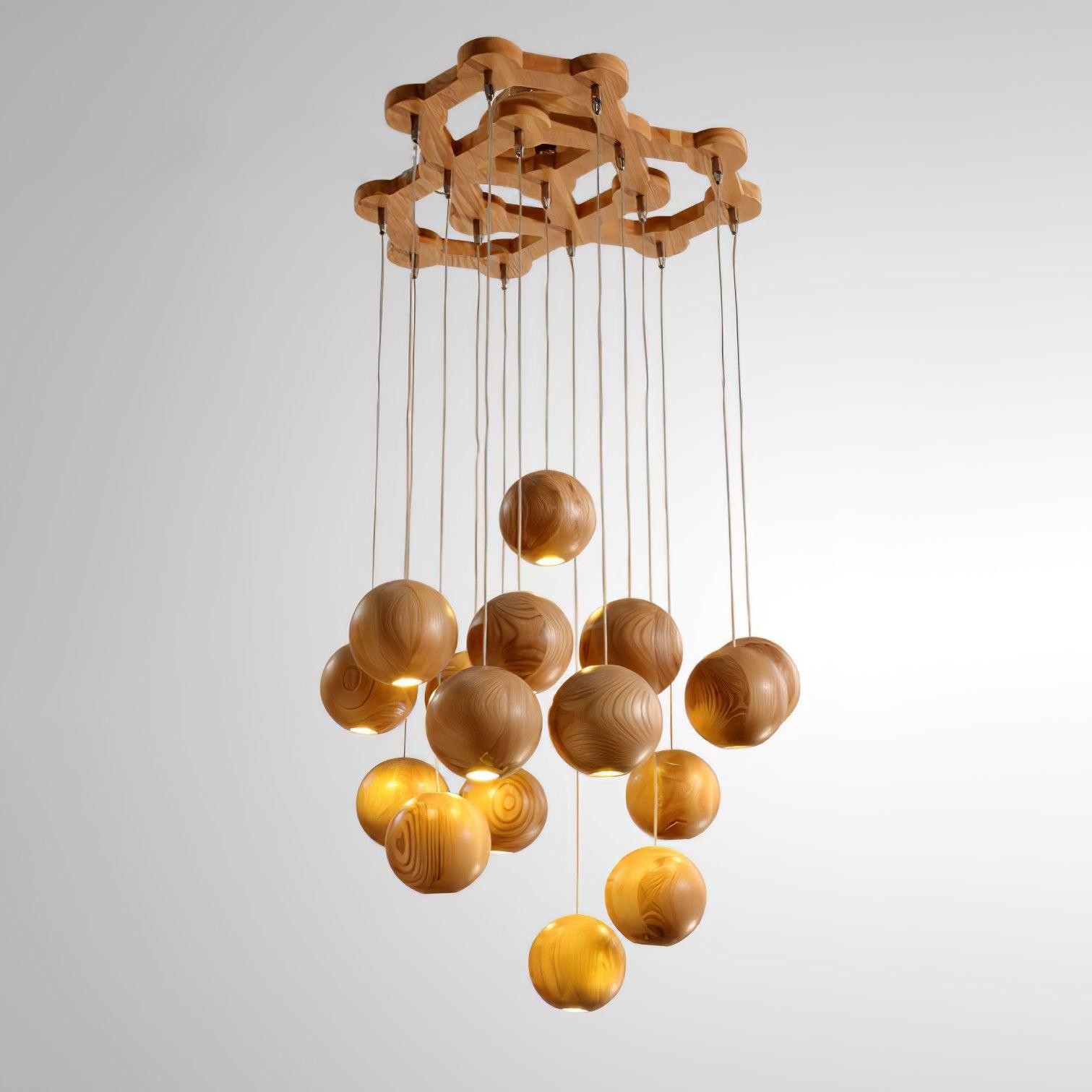 Wooden Orb Sphere Cluster Pendant Light K886