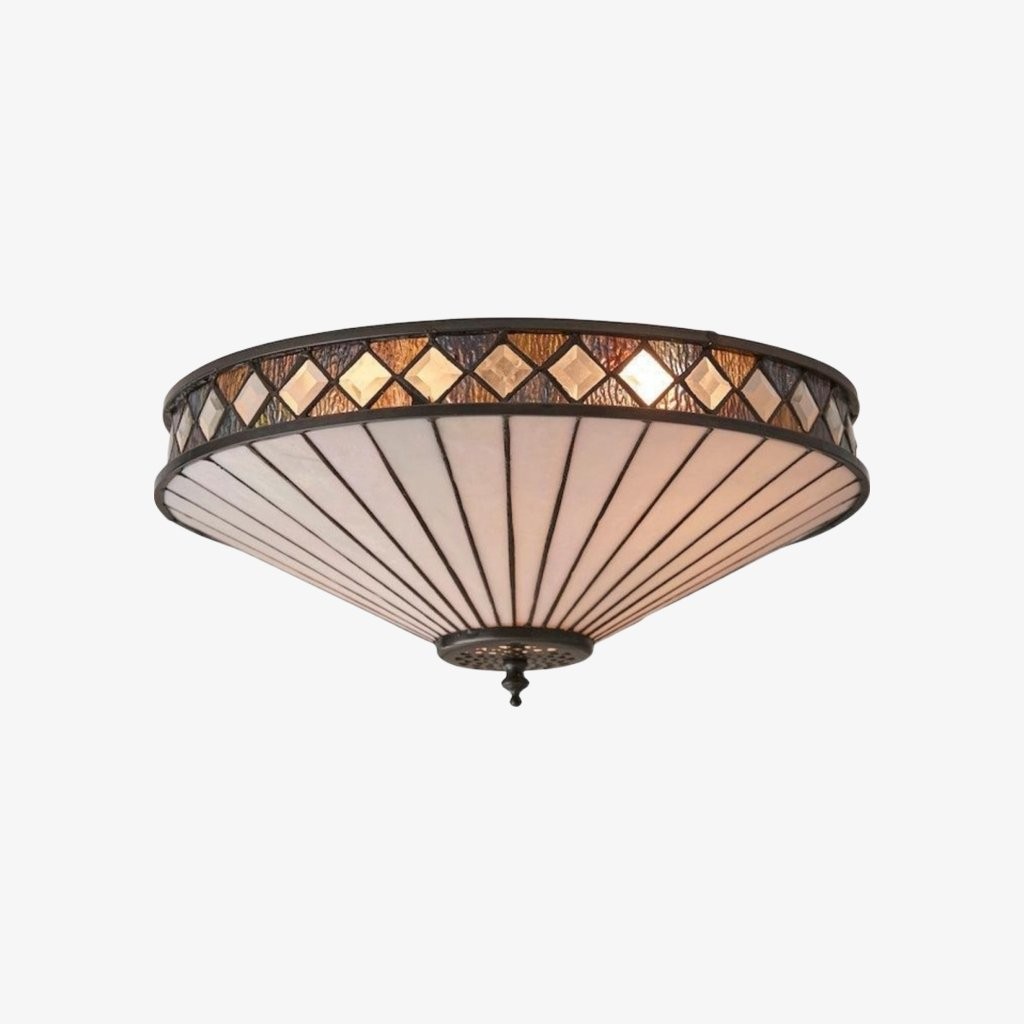 TF Fargo Geometric Flush Mount Light - Handcrafted Art Deco Stained Glass Lamp for Entryway K1982