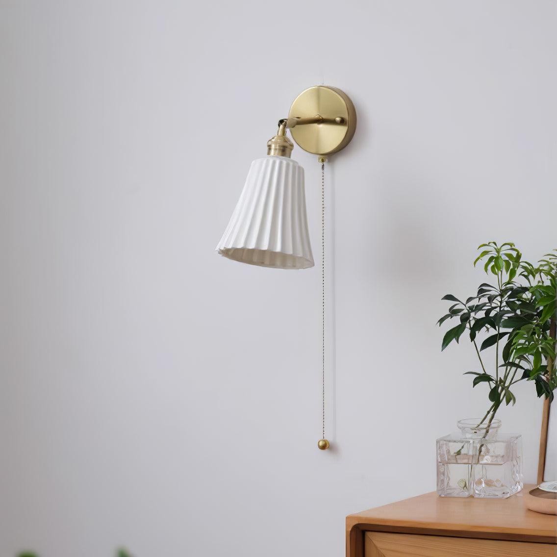 Modern Pull Cord Metal Ceramics Indoor Wall Lamp for Bedroom K730
