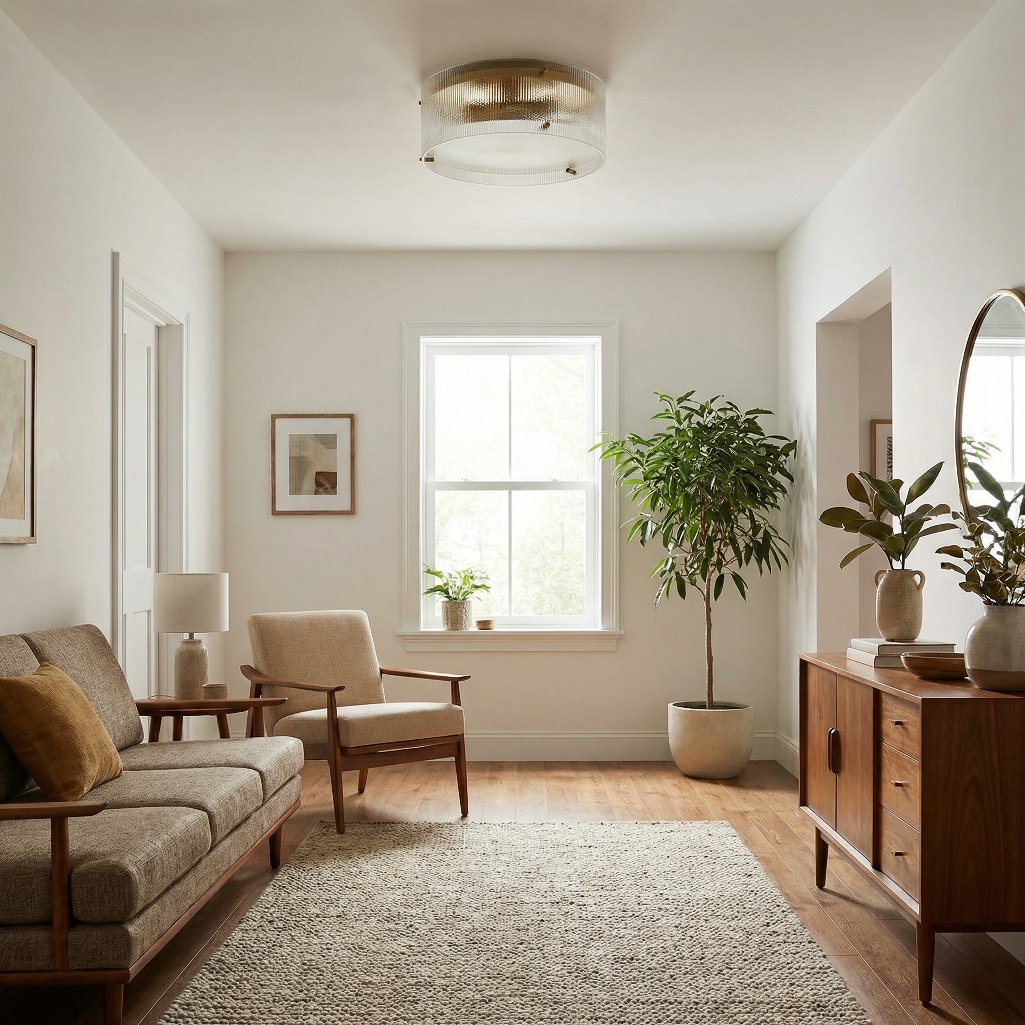 Glimmerove Round Ribbed Glass Ceiling Light - Metal Frame Flush Mount Lamp for Hallway K2259
