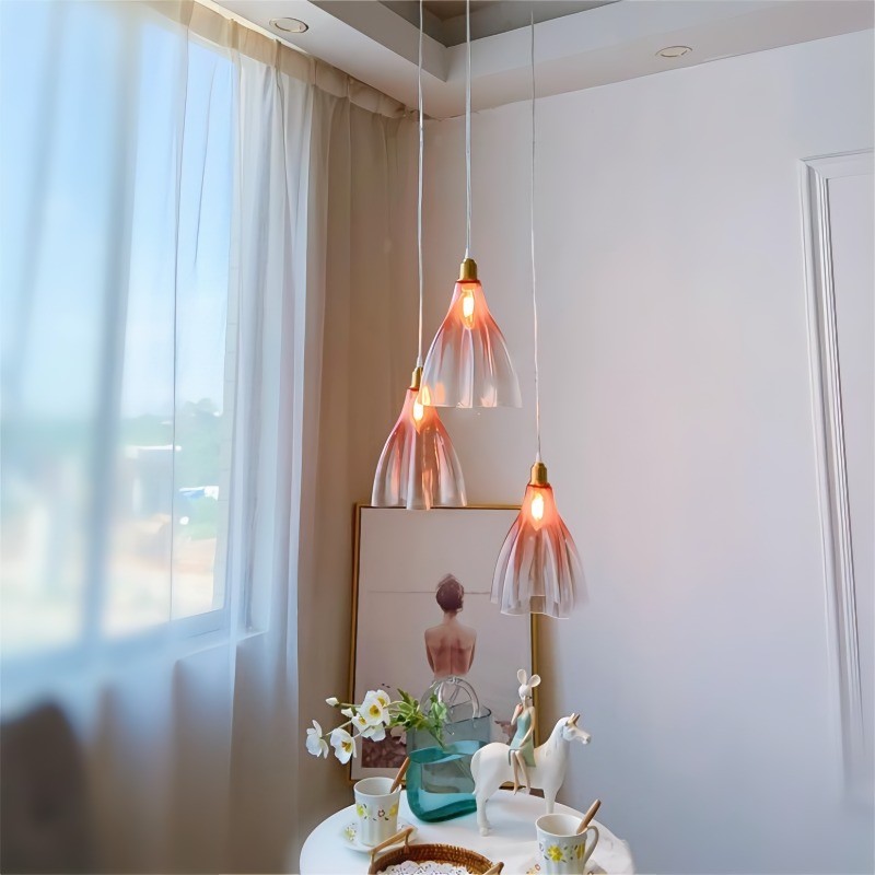 Fluted Stained Glass Pendant Light Above Kitchen Island K15