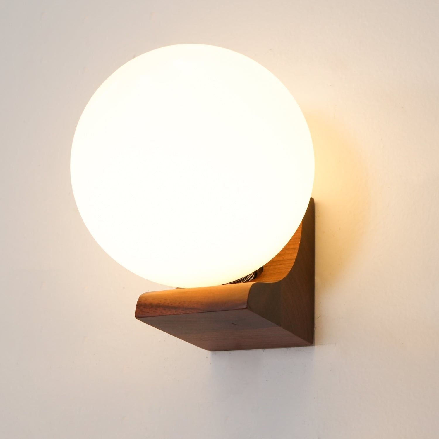 Minimalist Wooden Geometric Bracket Glass Globe Wall Lamp K374