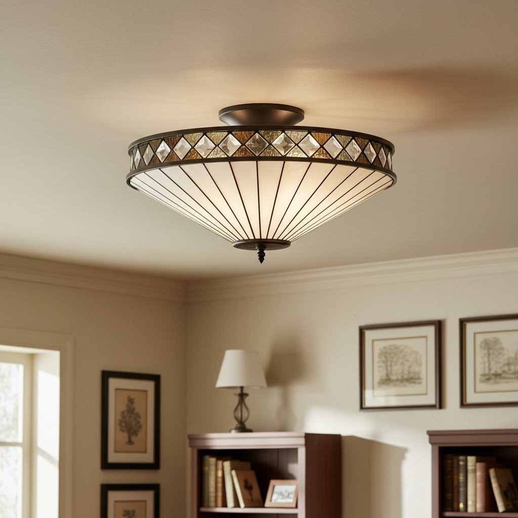 TF Fargo Semi-Flush Ceiling Lamp - A Classic Deco Light with a Decorative Glass Shade for Multi room Use K1964