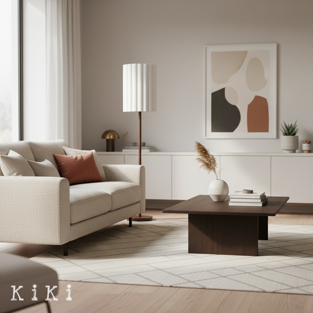 Linbron Wood Floor Lamp with Fluted Linen Shade - Scandinavian Modern Floor Light for Living Area K1683