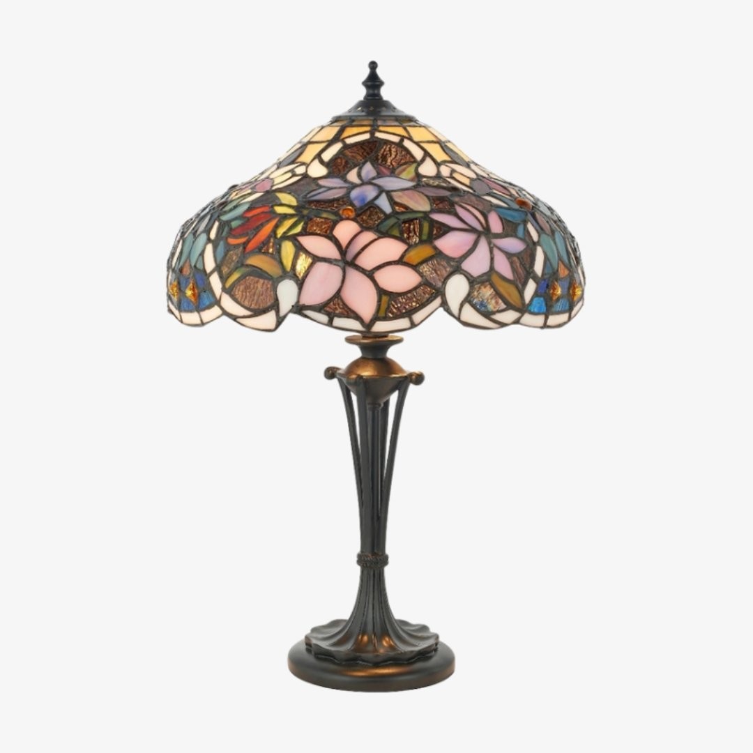 TF Sullivan Tiffany Table Lamp - Floral Stained Glass Design for Bedroom K1880