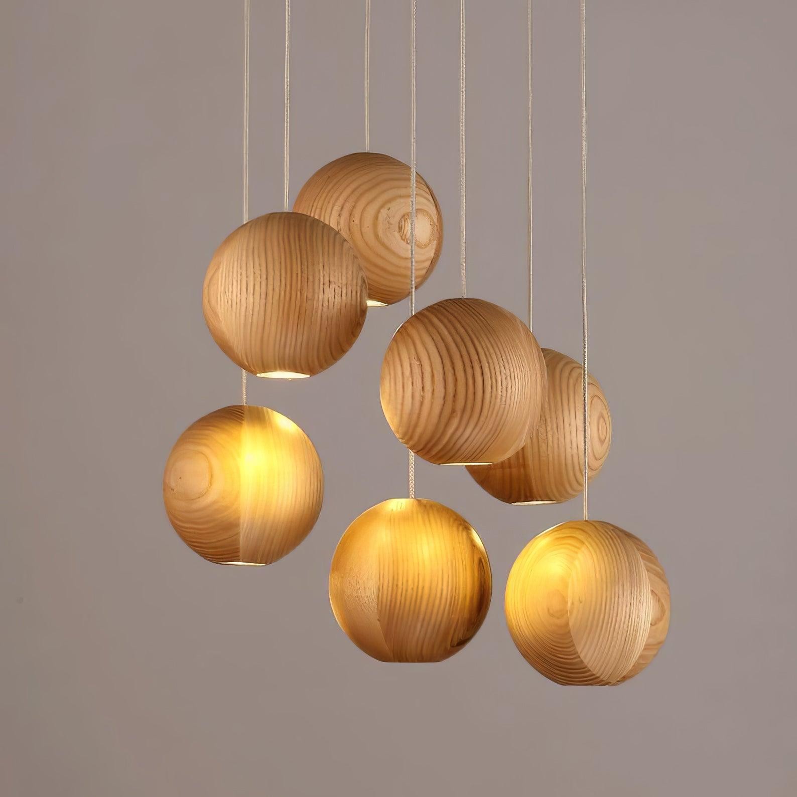 Wooden Orb Sphere Cluster Pendant Light K886