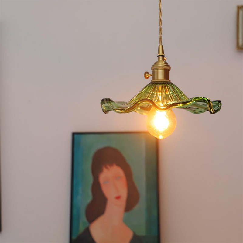 Retro Hibiscus Flower Glass Pendant Light K125