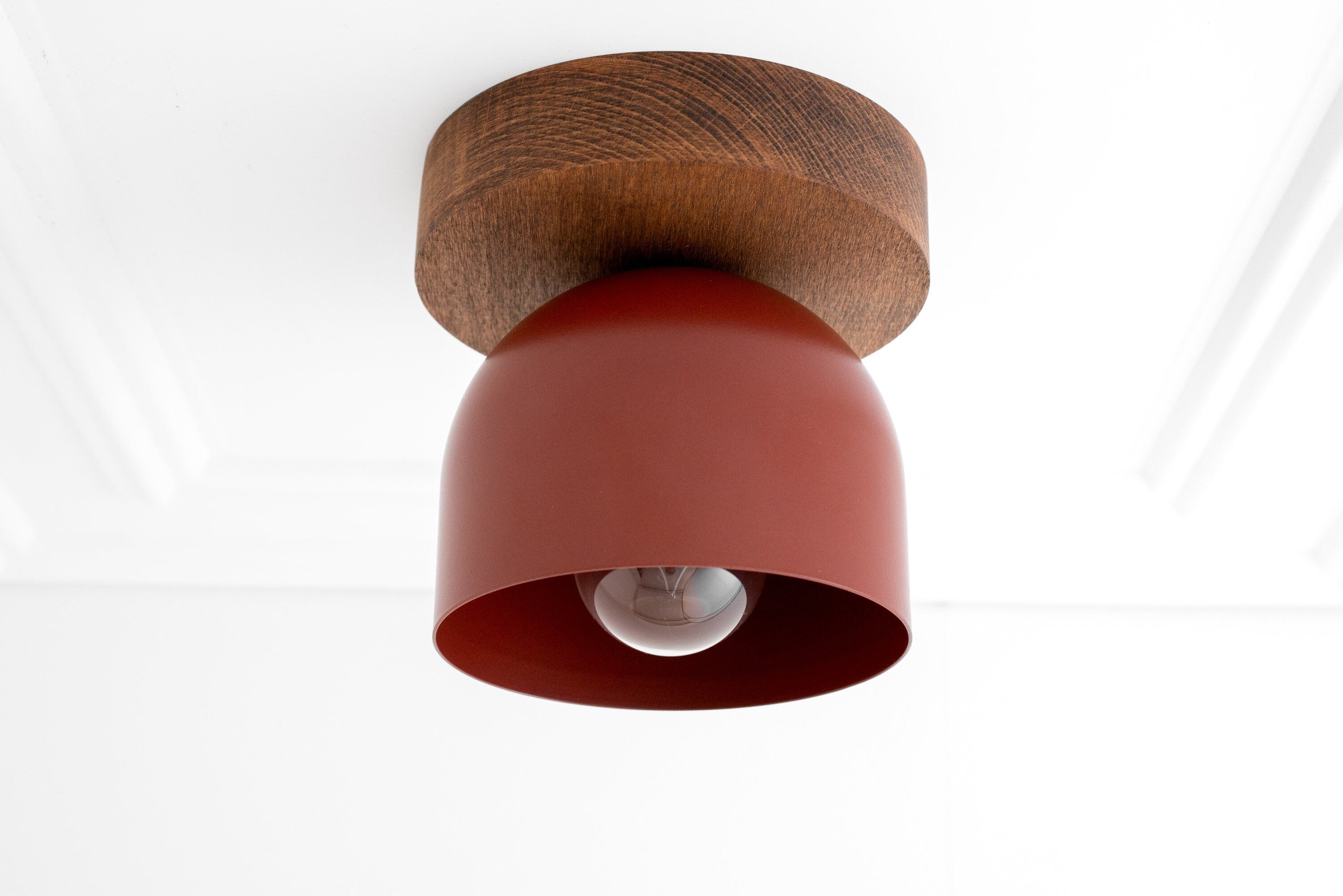 Metio Dome Flush Mount Ceiling Light - Oak Finish with Metal Shade K1421
