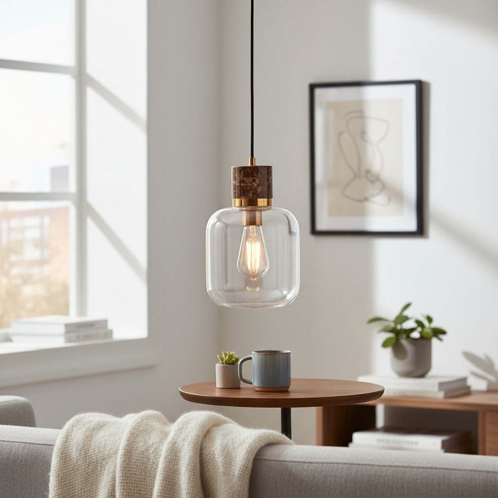 Korlisse Natural Stone and Glass Pendant Light - Stylish Lamp for Lounge or Living Room K1897