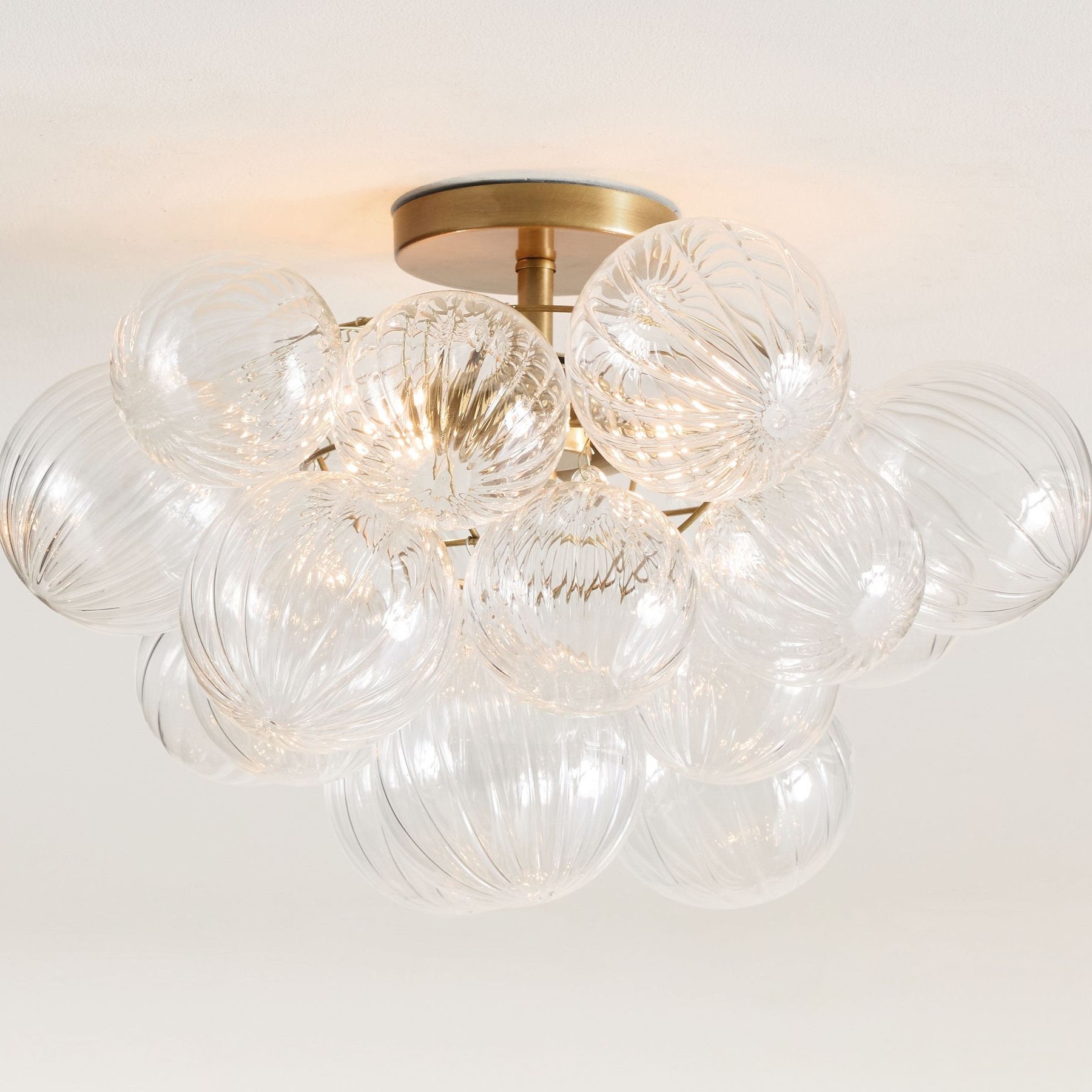 Bravira Flush Mount Ceiling Light - Ribbed & Bubbled Glass Metal Light K1323
