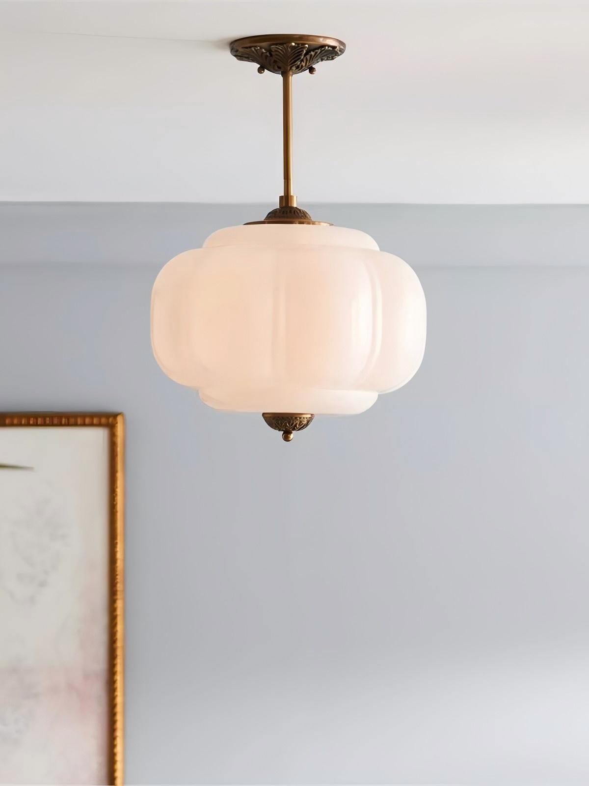 Eloise Vintage Pumpkin Glass Semi-Flush Mount Pendant Light K866