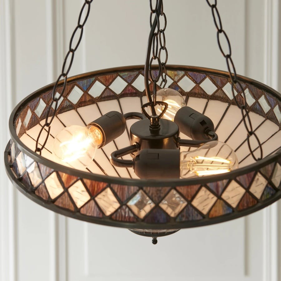 TF Fargo Adjustable Pendant Light with Stained Glass Inspired Inverted Shade for Island and Dining K1950