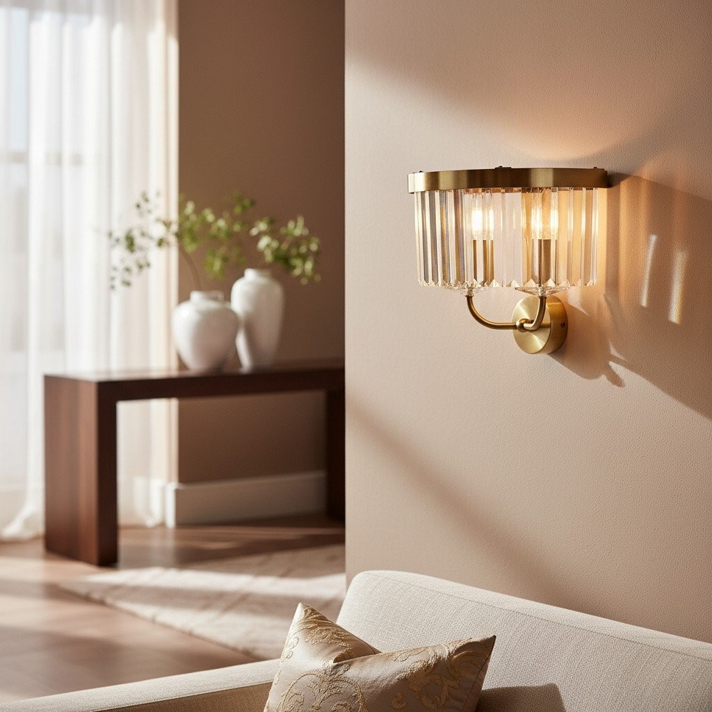 Beveline Faceted Clear Cut Glass Wall Light - Classic Metal Sconce for Hallway and Living Room K1853