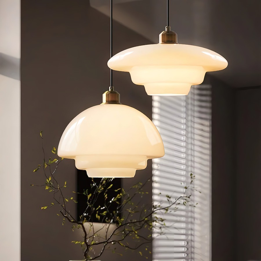 Retro Art Decor Milk Glass Pendant Light - Stylish Hanging Lamp for Dining Room K65