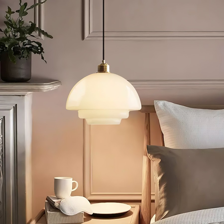 Retro Art Decor Milk Glass Pendant Light - Stylish Hanging Lamp for Dining Room K65