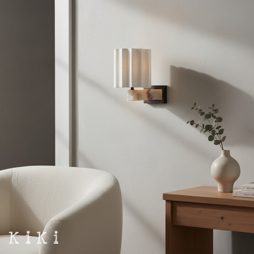 Cavilon Modern Wall Light - Organic Marble and linen shade Lighting for Home Spaces K1679