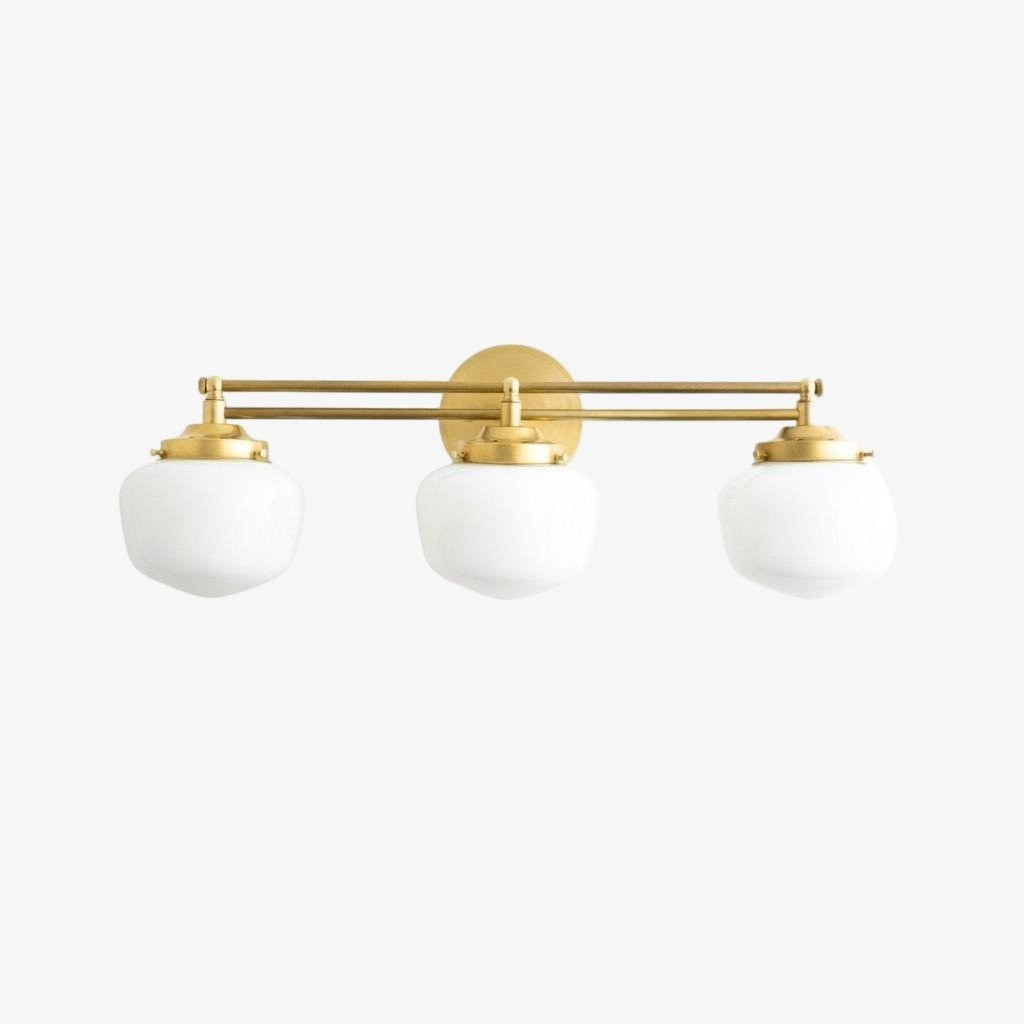 Opalume Glass Art Deco Vanity Light - Bathroom Wall Sconce with White Glass Shades K1431