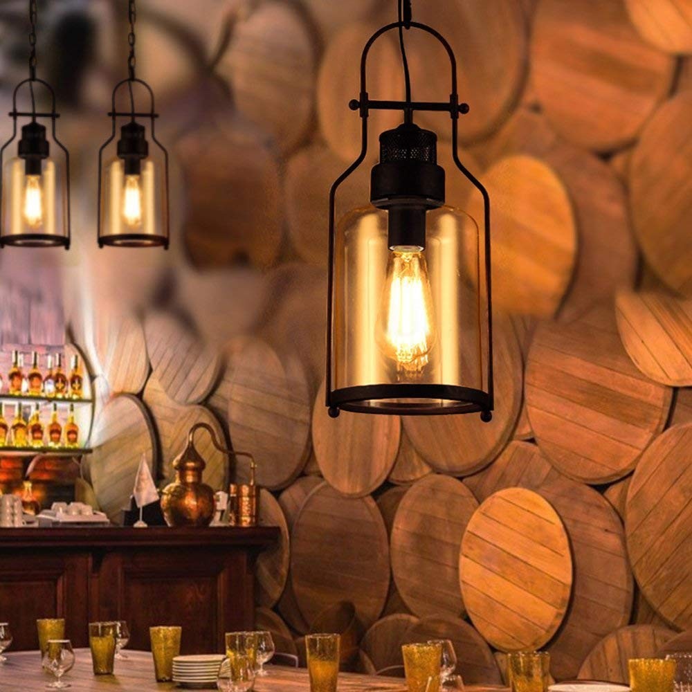 Industrial Vintage Iron Glass Jar 1-Light Pendant Light K843