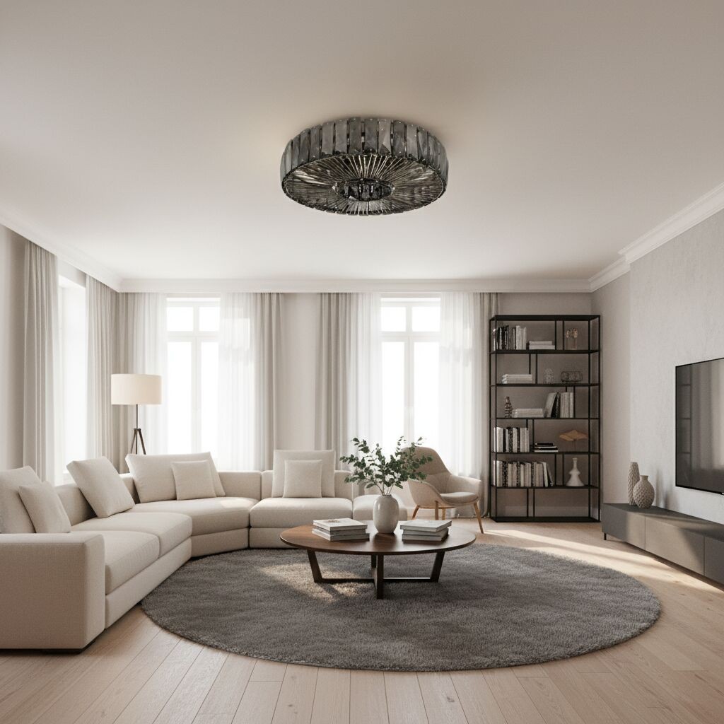 Glomar Glass Round Flush Ceiling Light - Modern Metal Glass Finish Living Areas K2119