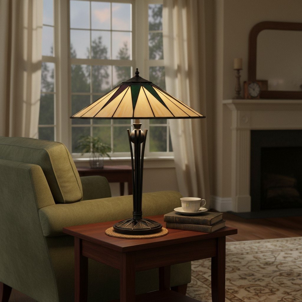 TF Dark Star Tiffany Style Geometric Shade Table Lamp for Bedroom and Accent Lighting K1943