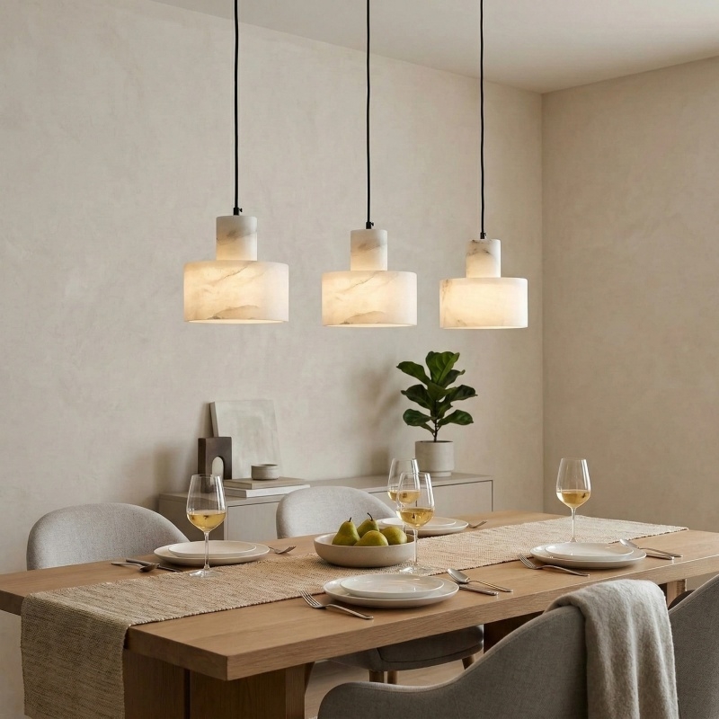 Cylorion Alabaster Pendant Lamp - Modern Minimalist Hanging Light for Dining Room K2328