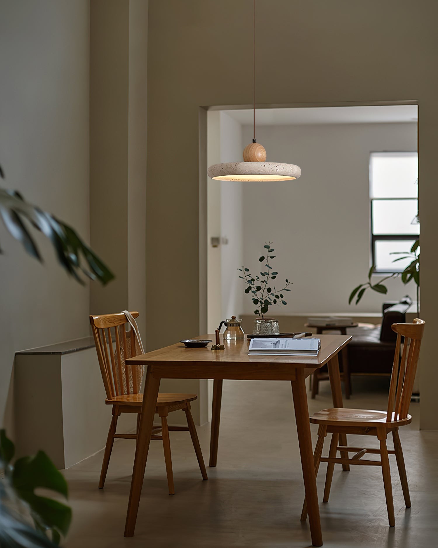 Modern Minimalist Wood Travertine Disc Pendant Light K478