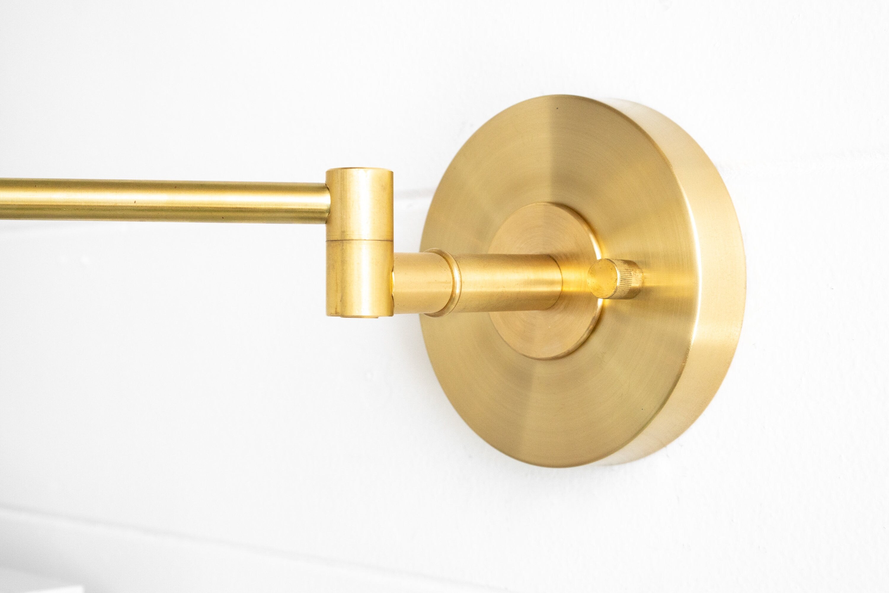 Ornato Luxe Brass Schoolhouse Sconce - Art Deco Wall Light with White Fabric Shade K1523