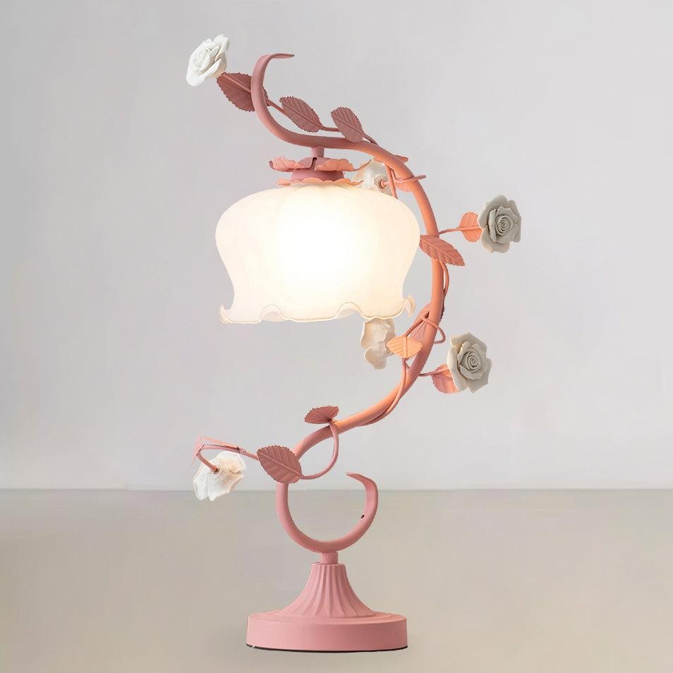 Green Pink White Rose Flower Table Lamp K640