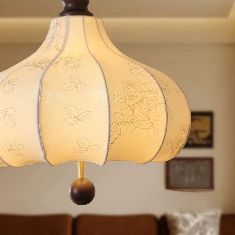French Antique Chestnut Fabric Pendant Light K206
