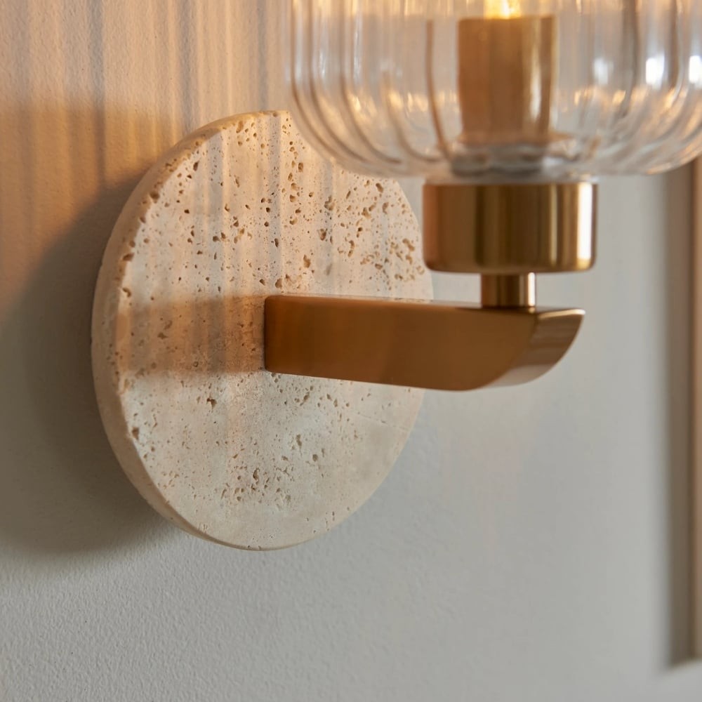 Korlisse Modern Marble Wall Light - Vintage Brass & Clear Glass Accent for Living Room and Hallway K1918