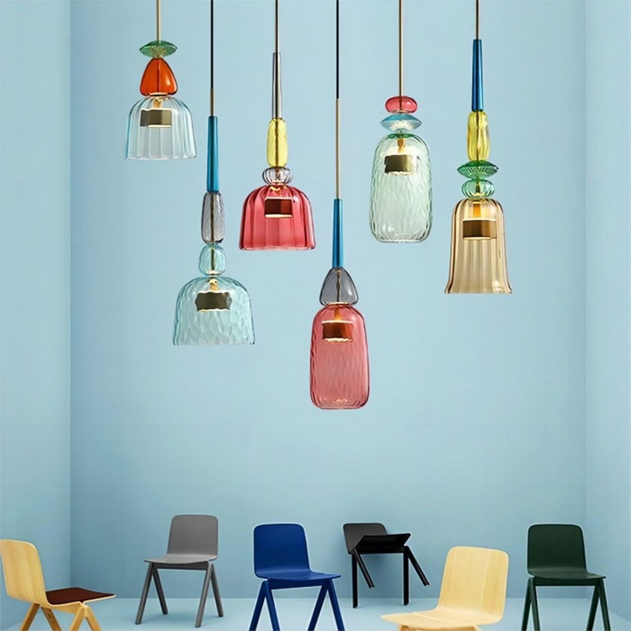 Nordic Macaron Flauti Ribbed Glass Pendant Light K126