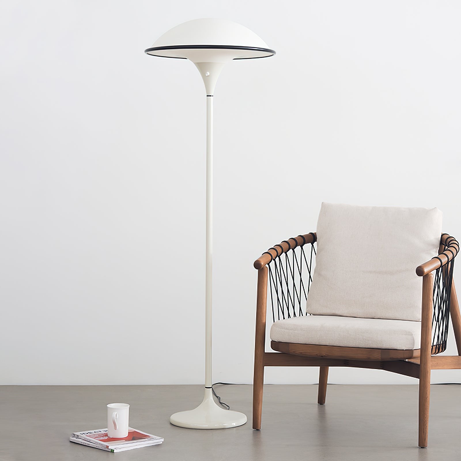 Danish Retro White Flying Saucer Floor Lamp K393