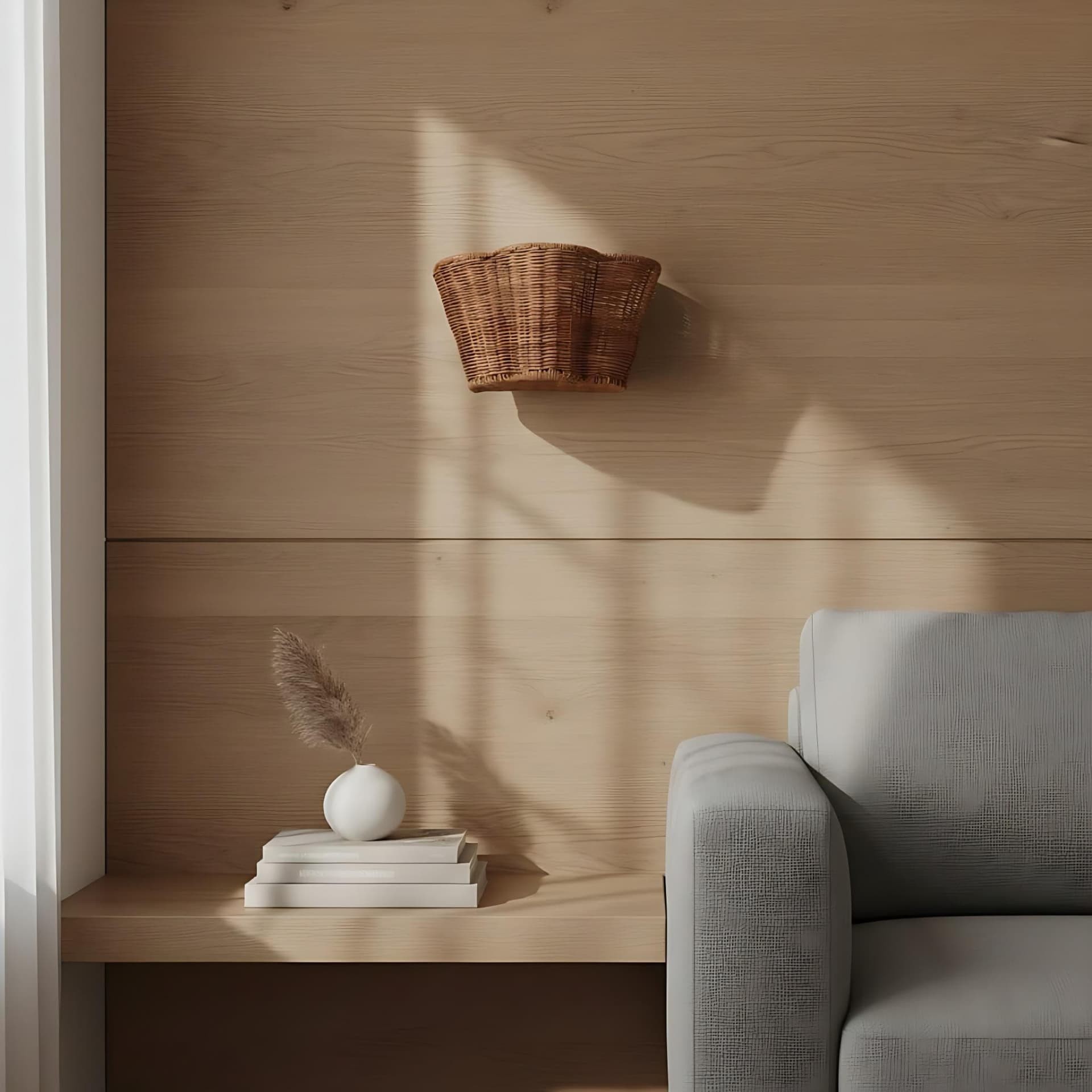 Wickara Woven Wall Sconce - Scalloped Basket Shade Wall Light for Bedroom K1620