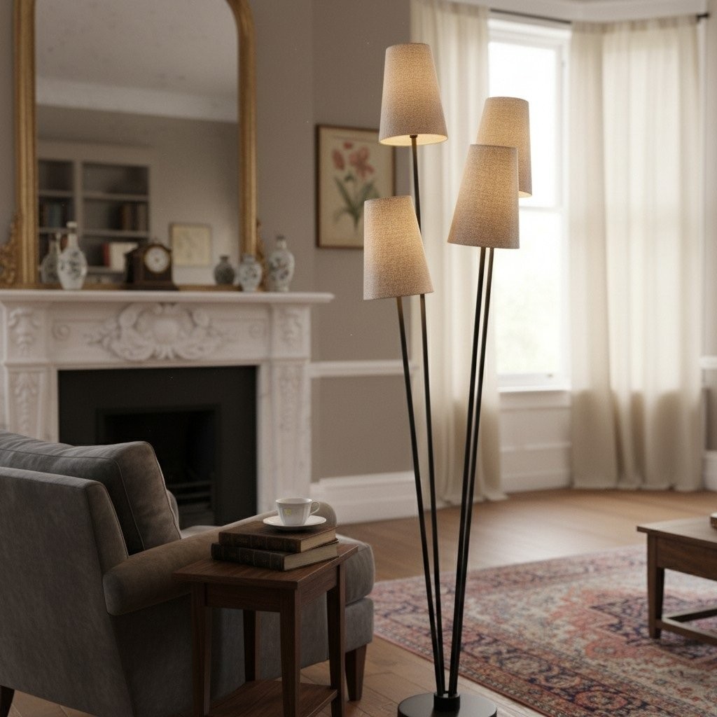 Duova 4 Light Floor Lamp - Fabric Shade Floor Lamp for Reading Corners or Living Spaces K1665