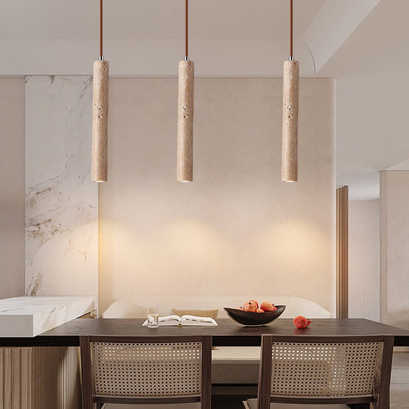 Japanese Wabi Sabi Yellow Travertine Cylinder 1-Light Pendant Light K846