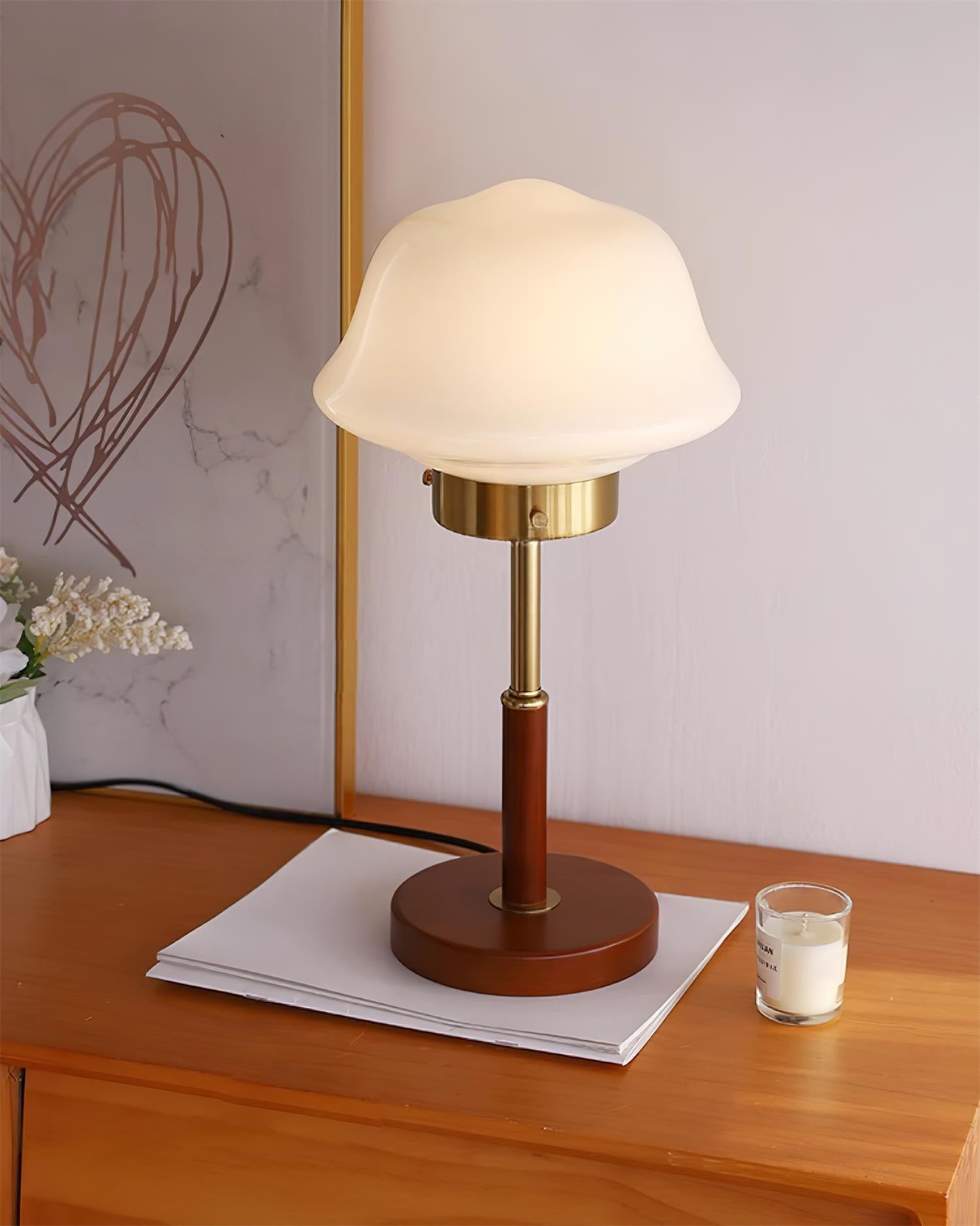 Mid Century Vintage Walnut Glass Table Lamp K323
