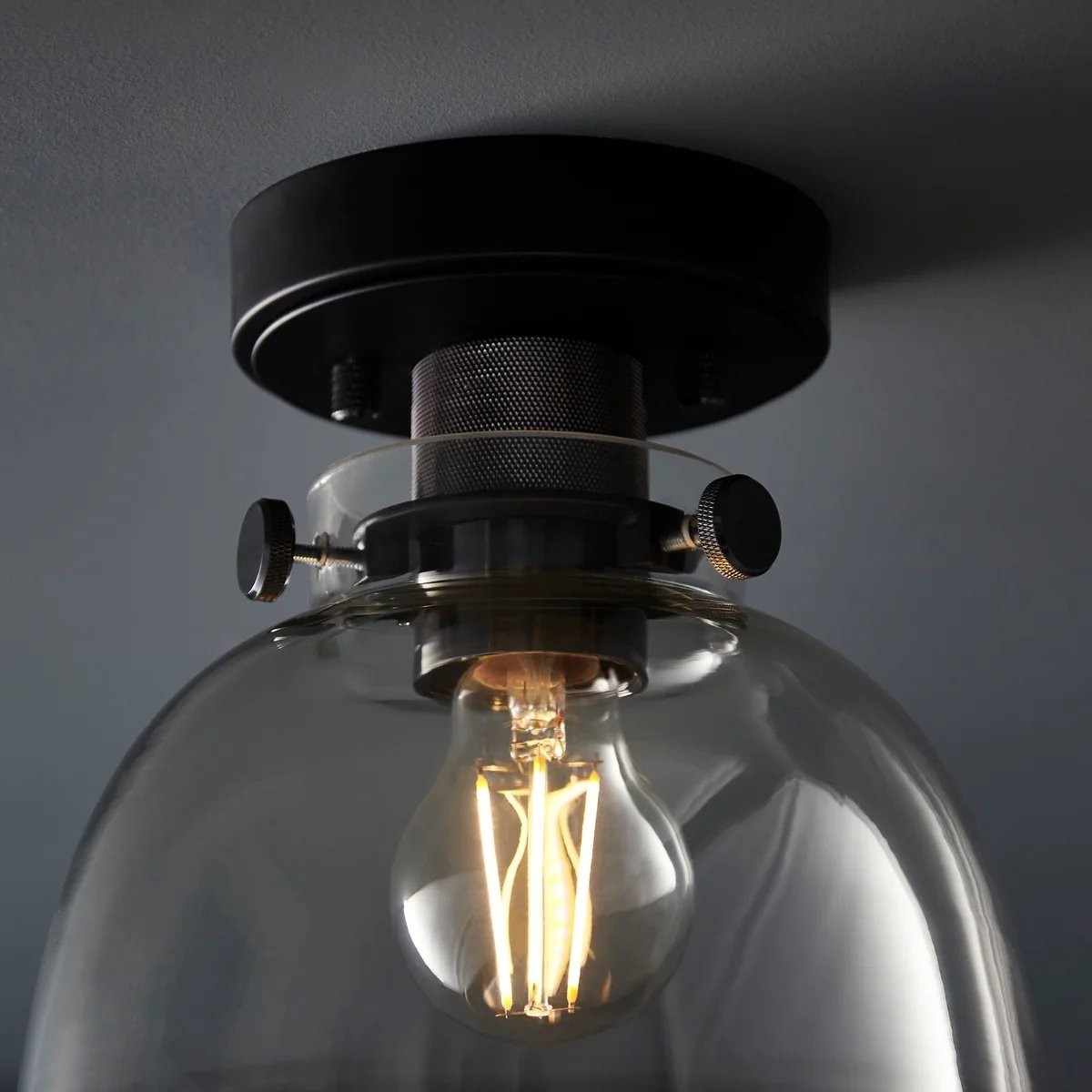 Ravion Knurled Chrome Ceiling Light - Industrial Glass Lamp for Living Room K1794