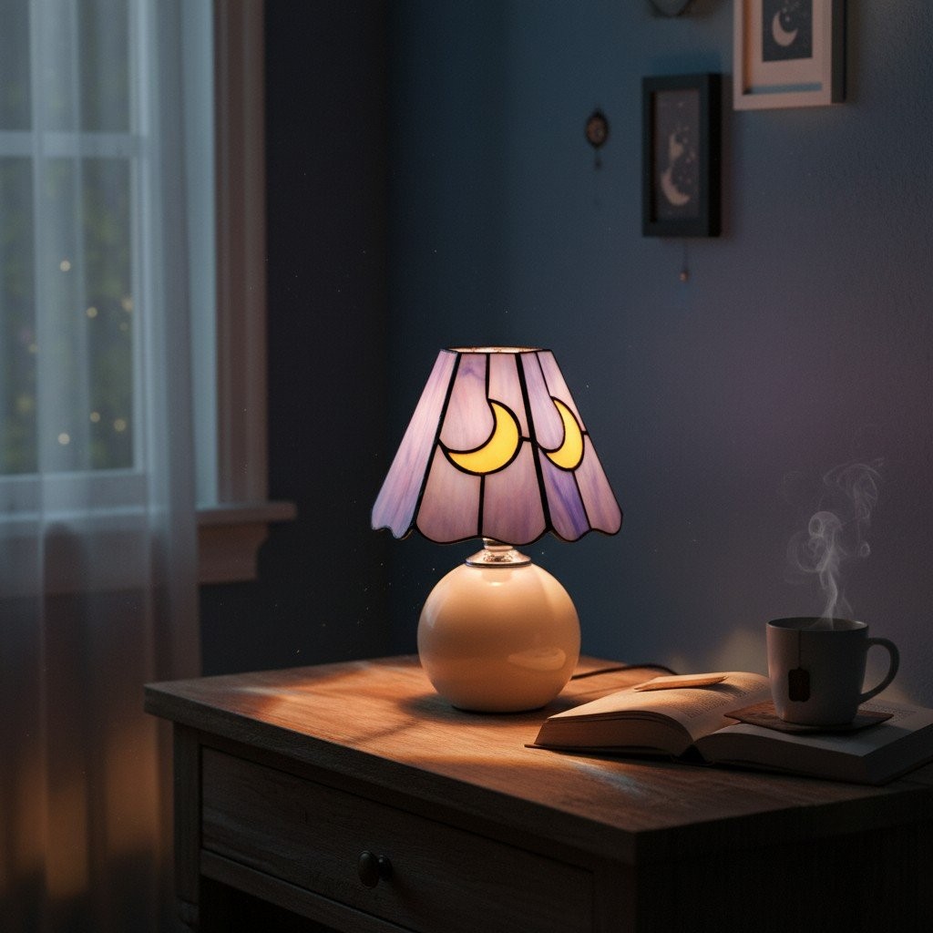 Stellum Artistic Mushroom Table Lamp - Stained Glass Lamp for Bedroom or Living Room K2129