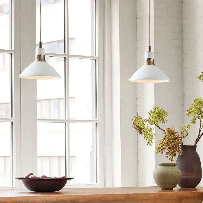 Calvor Porcelain Pendant Light – Ivory Shade with Champagne Bronze Accents K1352