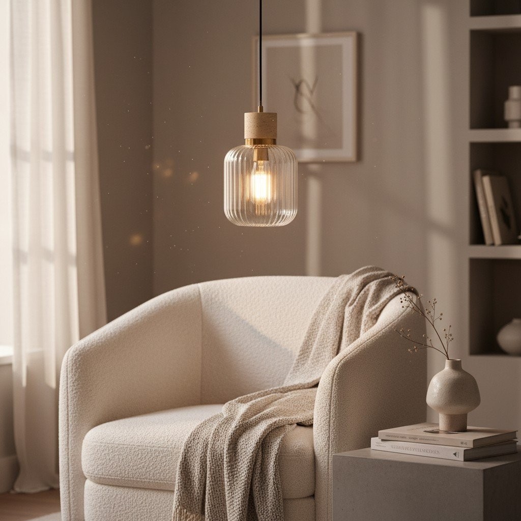 Korlisse Natural Stone and Glass Pendant Light - Stylish Lamp for Lounge or Living Room K1897